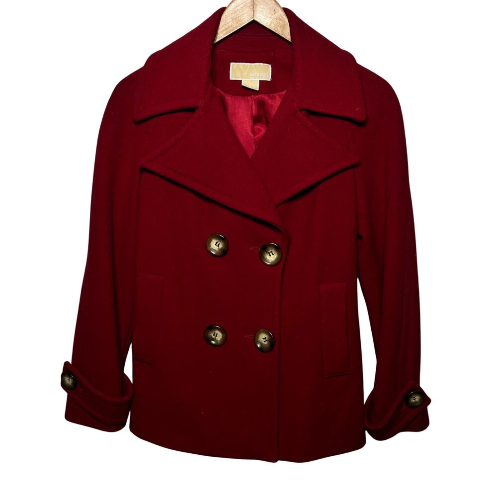 MICHAEL Michael Kors Retro School Coat Pea Red Wool Blend Short Lined Winter S